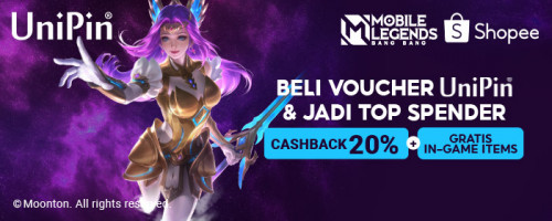 Beli Voucher UniPin dan jadi top spender! – Promo cashback 20% Voucher UniPin dan GRATIS item codes Mobile Legends Bang Bang di 9.9 Shopee